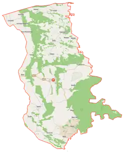 Mapa konturowa gminy Łyse, u góry znajduje się punkt z opisem „Klenkor”