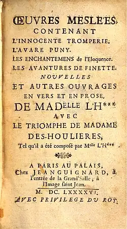 Pożółkła strona, na której dużymi literami wydrukowany jest tytuł tomu i niektórych zawartych w nim utworów.