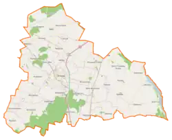 Mapa konturowa gminy Śmigiel, u góry po lewej znajduje się punkt z opisem „Brońsko”