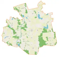 Mapa konturowa gminy Świątki, blisko centrum na dole znajduje się punkt z opisem „Garzewo”