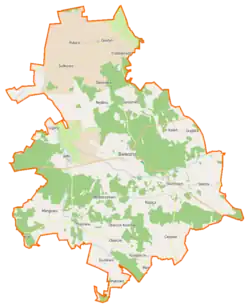 Mapa konturowa gminy Świerzno, blisko centrum u góry znajduje się punkt z opisem „Redliny”