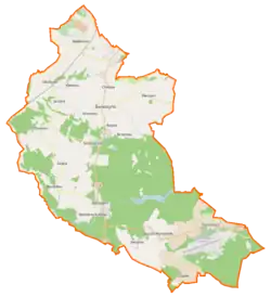 Mapa konturowa gminy Świeszyno, blisko centrum na lewo znajduje się punkt z opisem „Strzekęcino”