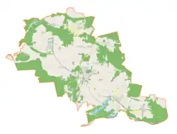 Mapa konturowa gminy Żarki, u góry znajduje się punkt z opisem „Suliszowice”