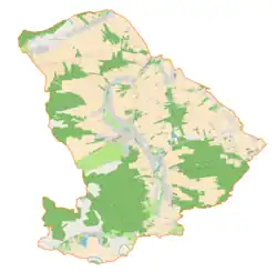 Mapa konturowa gminy Żołynia, po prawej nieco na dole znajduje się punkt z opisem „Gajówka”