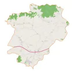 Mapa konturowa gminy Żyraków, po prawej nieco u góry znajduje się punkt z opisem „Bobrowa Wola”