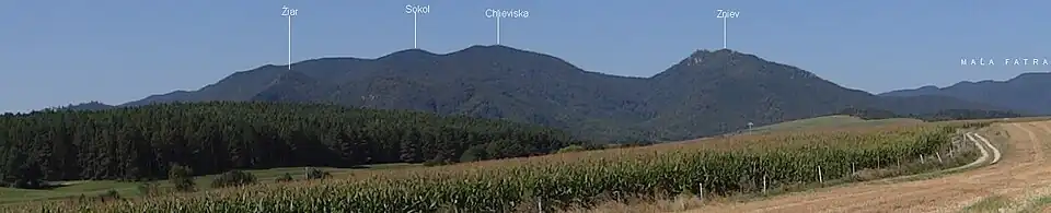 Grupa górska Sokol. Widok ze wsi Moškovec