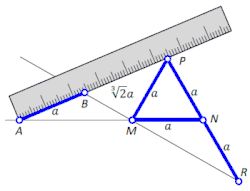 Podwojenie sześcianu (konstrukcja odcinka o długości 
  
    
      
        a
        
          
            2
            
              3
            
          
        
      
    
    {\displaystyle a{\sqrt[{3}]{2}}}
  
)