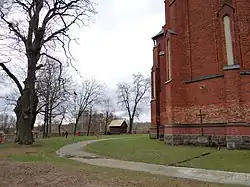 Pomnik przyrody:Dąb Jan na dziedzińcu kościoła św Rocha