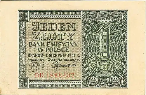 awers banknotu 1 złoty