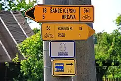 Oznakowanie trasy Greenways K-M-W (nitki górskiej) w Bukowcu