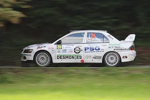 Ladislav Kučera oraz Miloš Vágner rywalizujący Mitsubishi Lancer Evolution IX w Rajdzie Bohemia 2014