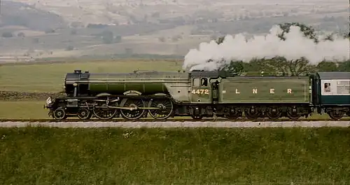 Lokomotywa 4472 Flying Scotsman klasy A3 w oryginalnym malowaniu LNER w 1982 roku