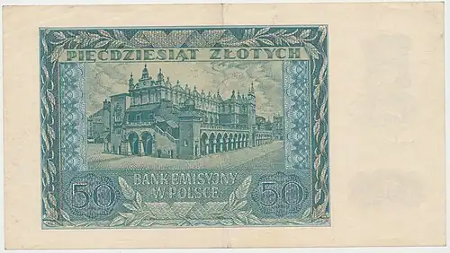 awers banknotu 50 złotych emisji 1940