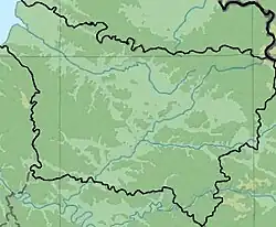 Mapa konturowa Pikardii, na dole po lewej znajduje się punkt z opisem „źródło”, natomiast na dole nieco na lewo znajduje się punkt z opisem „ujście”