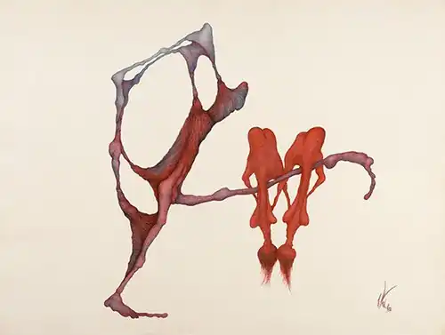 Alicja Wahl, “Bliźniaczki” rysunek z cyklu autoportrety, 1973, tusz na papierze, 75 x 100 cm