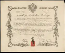 Certyfikat Adama Wronowskiego herbu Topór (1861)