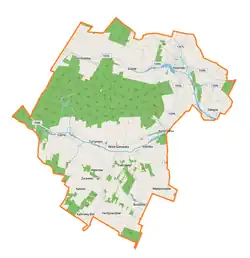 Mapa konturowa gminy Adamów, blisko centrum na dole znajduje się punkt z opisem „Dąbrówka”