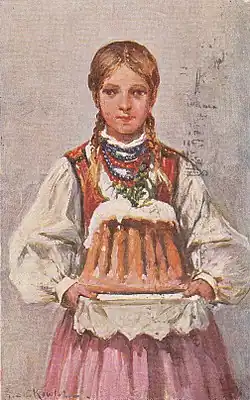 Adam Setkowicz, Dziewczyna w stroju ludowym (pocztówka z lat 30. XX wieku, wyd. Polonia Kraków)