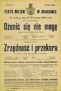 Afisz, Teatr Miejski, Kraków, 1906