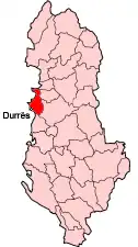Okręg Durrës na mapie Albanii