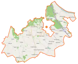 Mapa konturowa gminy wiejskiej Aleksandrów Kujawski, blisko centrum na lewo znajduje się punkt z opisem „Chrusty”