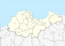 Mapa konturowa Algieru, blisko centrum u góry znajduje się punkt z opisem „Algier”