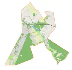 Mapa konturowa gminy Andrespol, blisko centrum na lewo znajduje się punkt z opisem „Andrespol”
