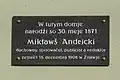 Tablica pamiątkowa ku czci Andrickiego w Panschwitz-Kuckau w języku górnołużyckim