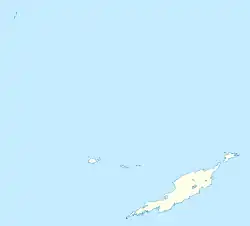 Mapa konturowa Anguilli, na dole po prawej znajduje się punkt z opisem „The Valley”