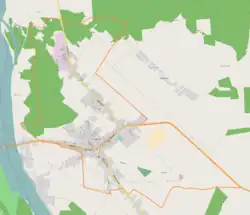 Mapa konturowa Annopola, blisko centrum po lewej na dole znajduje się punkt z opisem „Parafia św. Joachima i św. Anny”