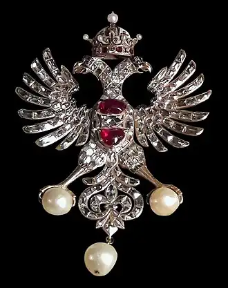Diamentowy orzeł dwugłowy Domu Austriackiego, pochodzący najpewniej z wyprawy Anny Katarzyny Konstancji