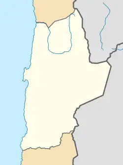Mapa konturowa Antofagasty, po lewej znajduje się punkt z opisem „Antofagasta”