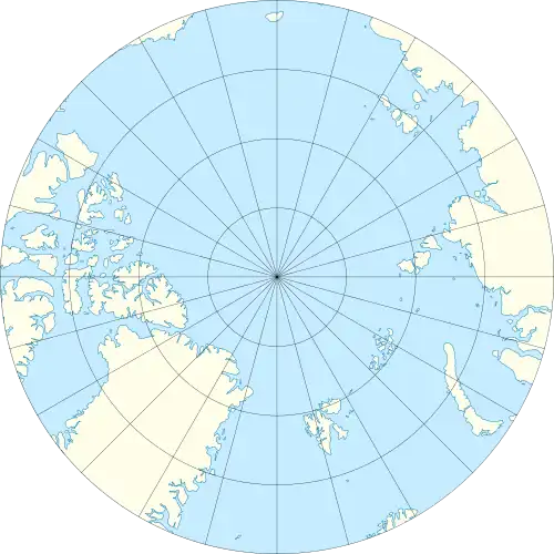 Mapa konturowa Arktyki, na dole znajduje się punkt z opisem „Pyramiden”