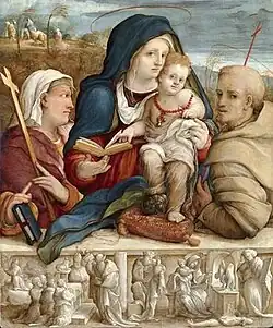 Amico Aspertini, Madonna z Dzieciątkiem pomiędzy św. Heleną, a św. Franciszkiem, 1520