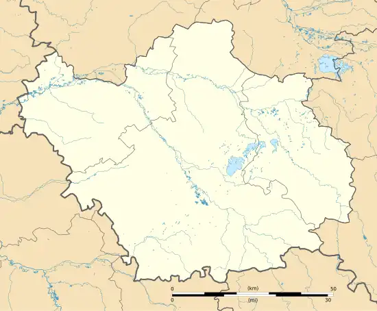 Mapa konturowa Aube, u góry znajduje się punkt z opisem „Mesnil-la-Comtesse”