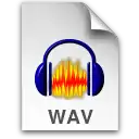 Ikona pliku w formacie WAV podczas używania programu Audacity. Na ikonie widać niebieskie słuchawki z logo Audacity oraz napis "WAV" pod słuchawkami.