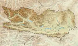 Mapa konturowa Karyntii, w centrum znajduje się czarny trójkącik z opisem „Gerlitzen”
