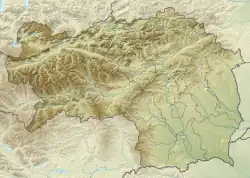 Mapa konturowa Styrii, u góry po prawej znajduje się punkt z opisem „Semmering”