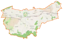 Mapa konturowa gminy Będzino, na dole po lewej znajduje się punkt z opisem „Strachomino”