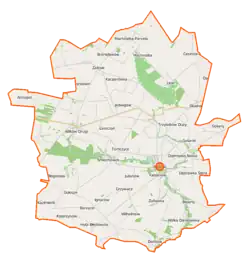 Mapa konturowa gminy Błędów, u góry znajduje się punkt z opisem „Machnatka”