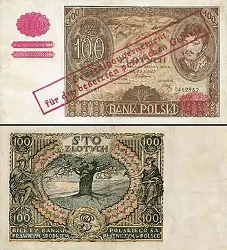 Naddrukowana stuzłotówka emisji 1932 r.