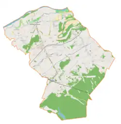 Mapa konturowa gminy Baranów Sandomierski, na dole znajduje się punkt z opisem „Durdy”