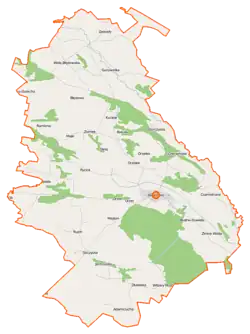 Mapa konturowa gminy Baranowo, po prawej znajduje się punkt z opisem „Czarnotrzew”