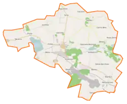 Mapa konturowa gminy Barcin, na dole po prawej znajduje się punkt z opisem „Piechcin”