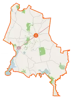 Mapa konturowa gminy Bargłów Kościelny, blisko centrum na dole znajduje się punkt z opisem „Pruska”