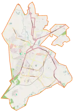 Mapa konturowa Borysowa, na dole po lewej znajduje się punkt z opisem „Barysau-Arena”