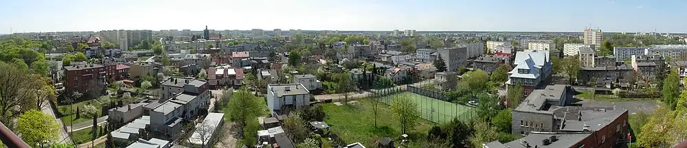 Widok z wieży ciśnień na fragment osiedla w rejonie ul. Ugory