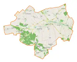 Mapa konturowa gminy Bełżyce, u góry po prawej znajduje się punkt z opisem „Matczyn”