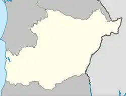 Mapa konturowa dystryktu Beja, na dole znajduje się punkt z opisem „Almodôvar”