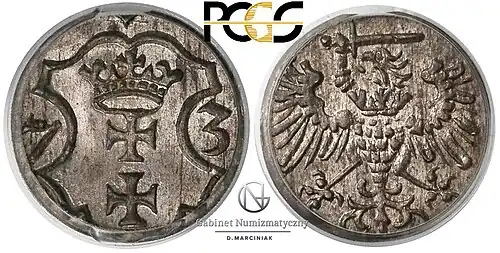 denar gdański z 1573 r.